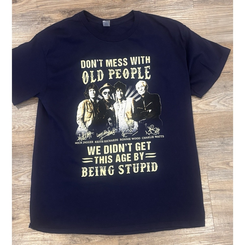 Vintage Rolling Stones Old People Graphic   T Shirt Gildan Large Rock Tee Jagger